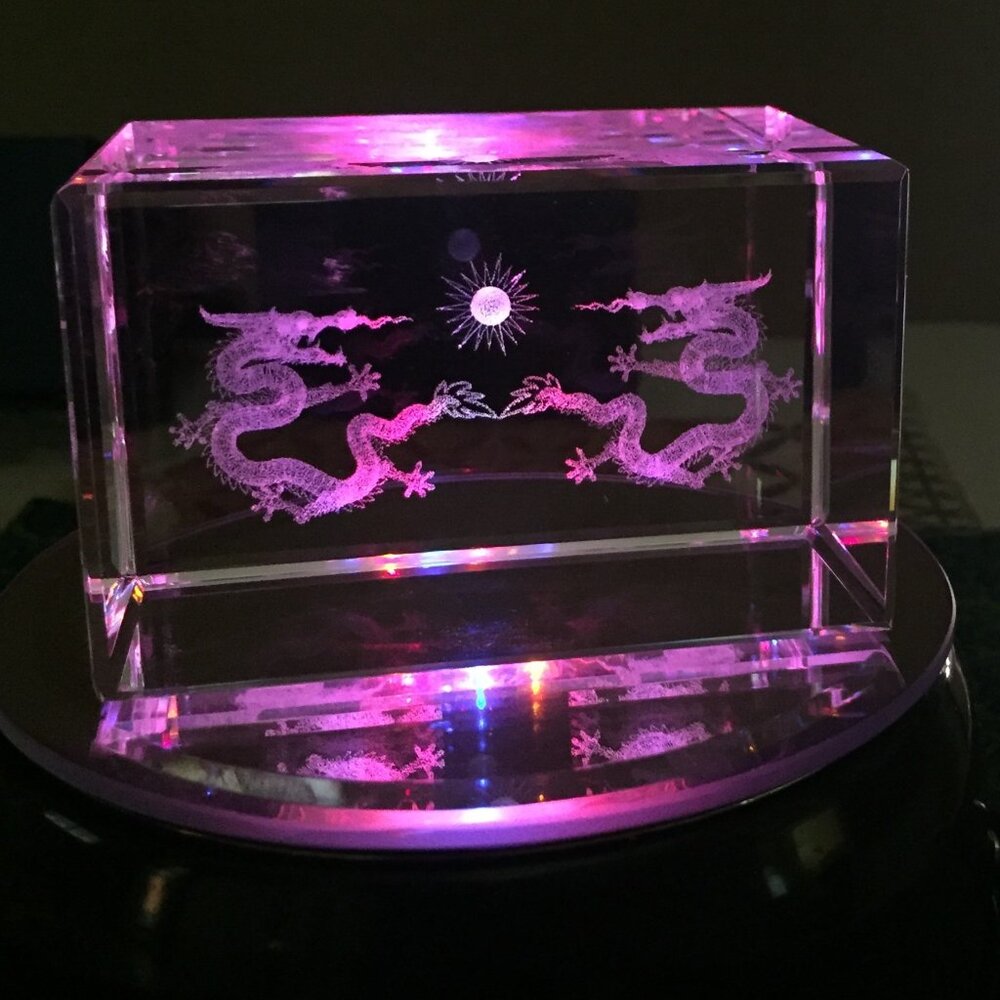 Colorful 3D Etched Holograms - (Kitties & Dragons) + Multicolor LED Base